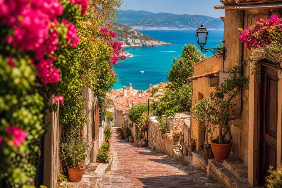 Sample AI-generated tour card photo of a coastal town